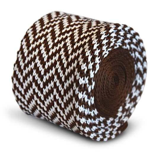 brown and white herringbone knitted tie by Frederick Thomas Handmade Mens Ties