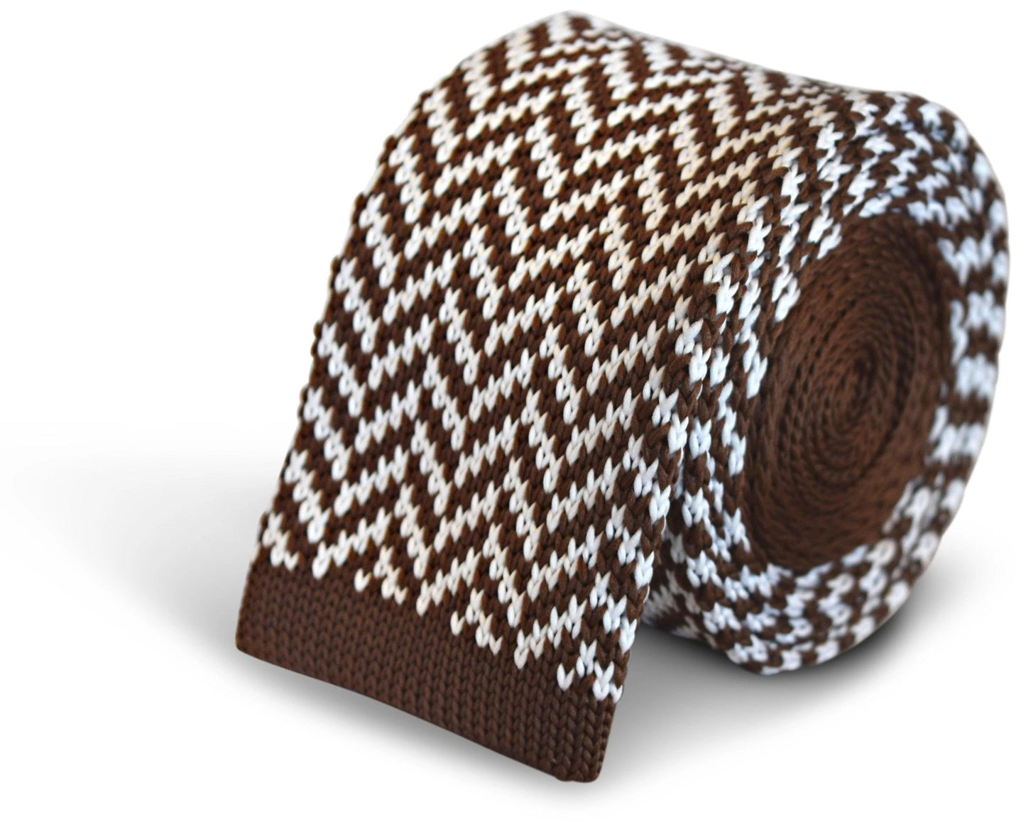 brown and white herringbone knitted tie by Frederick Thomas Handmade Mens Ties