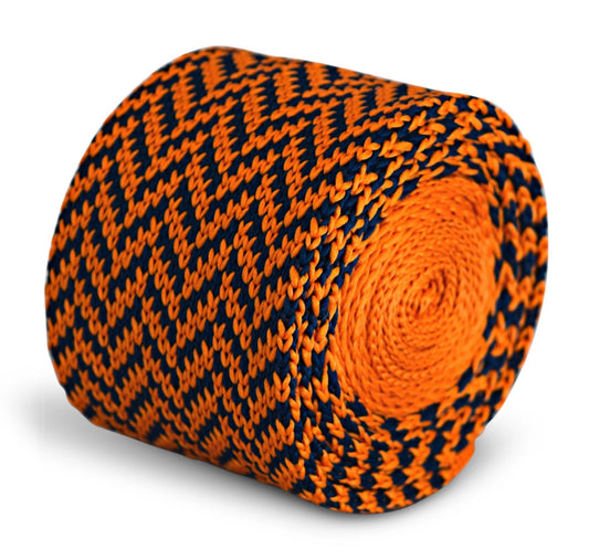navy blue and orange herringbone knitted tie by Frederick Thomas Handmade Mens Ties