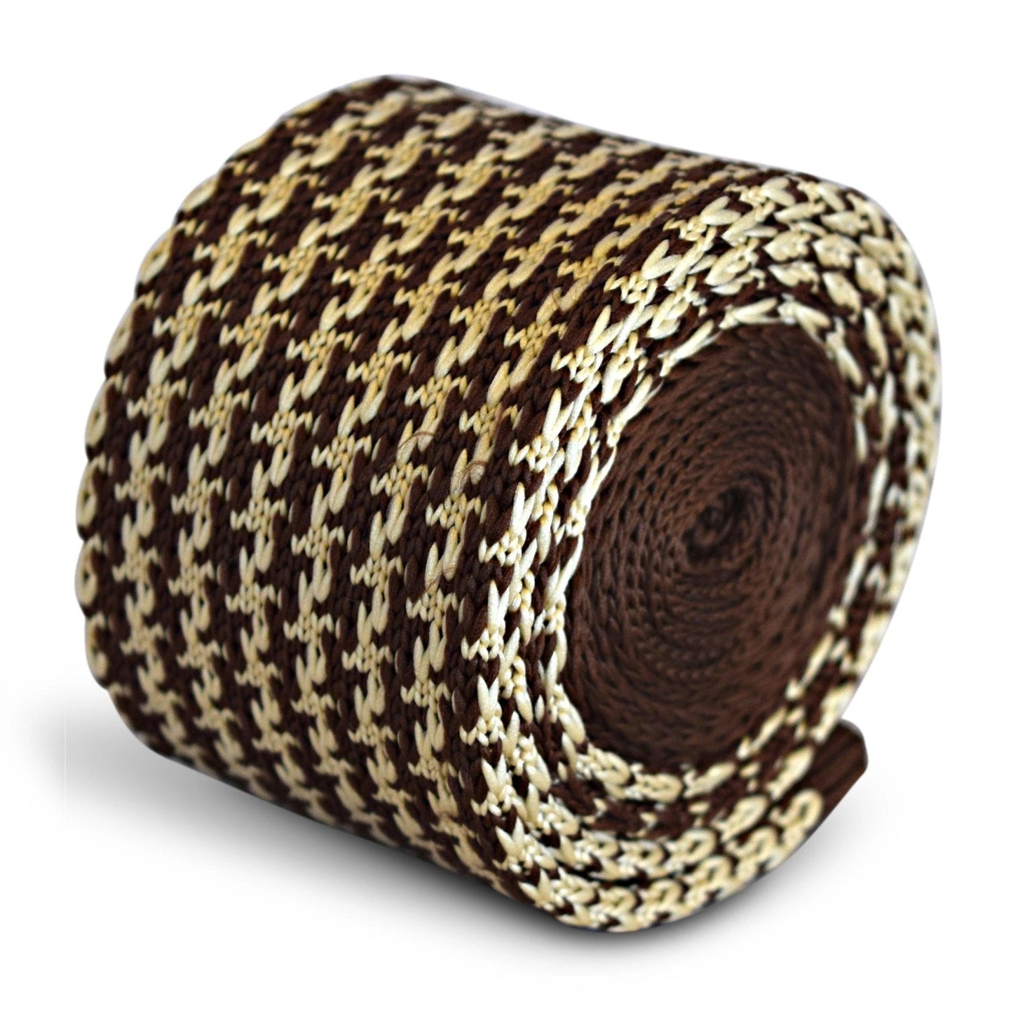 brown and cream dogtooth knitted tie by Frederick Thomas Handmade Mens Ties