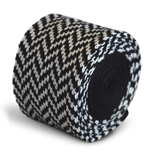 black and white herringbone knitted tie by Frederick Thomas Handmade Mens Ties