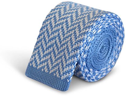 light blue and white herringbone knitted tie by Frederick Thomas Handmade Mens Ties
