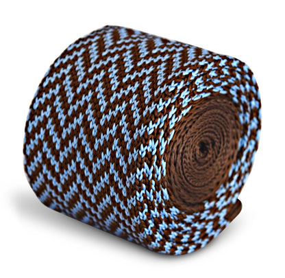 chocolate brown and light blue knitted tie by Frederick Thomas Handmade Mens Ties
