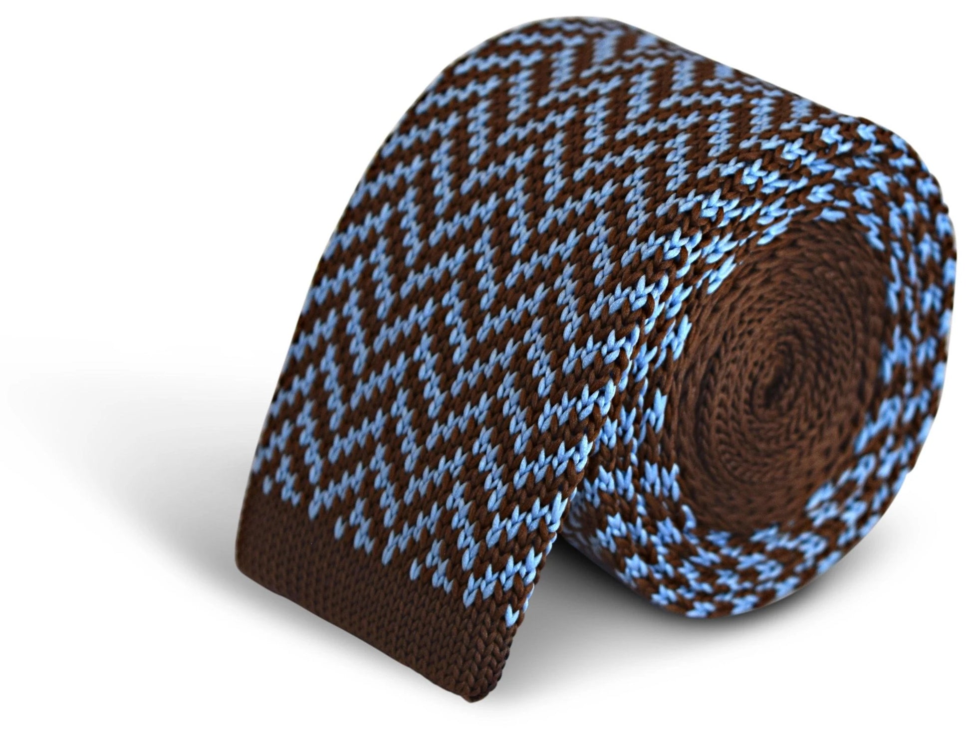 chocolate brown and light blue knitted tie by Frederick Thomas Handmade Mens Ties