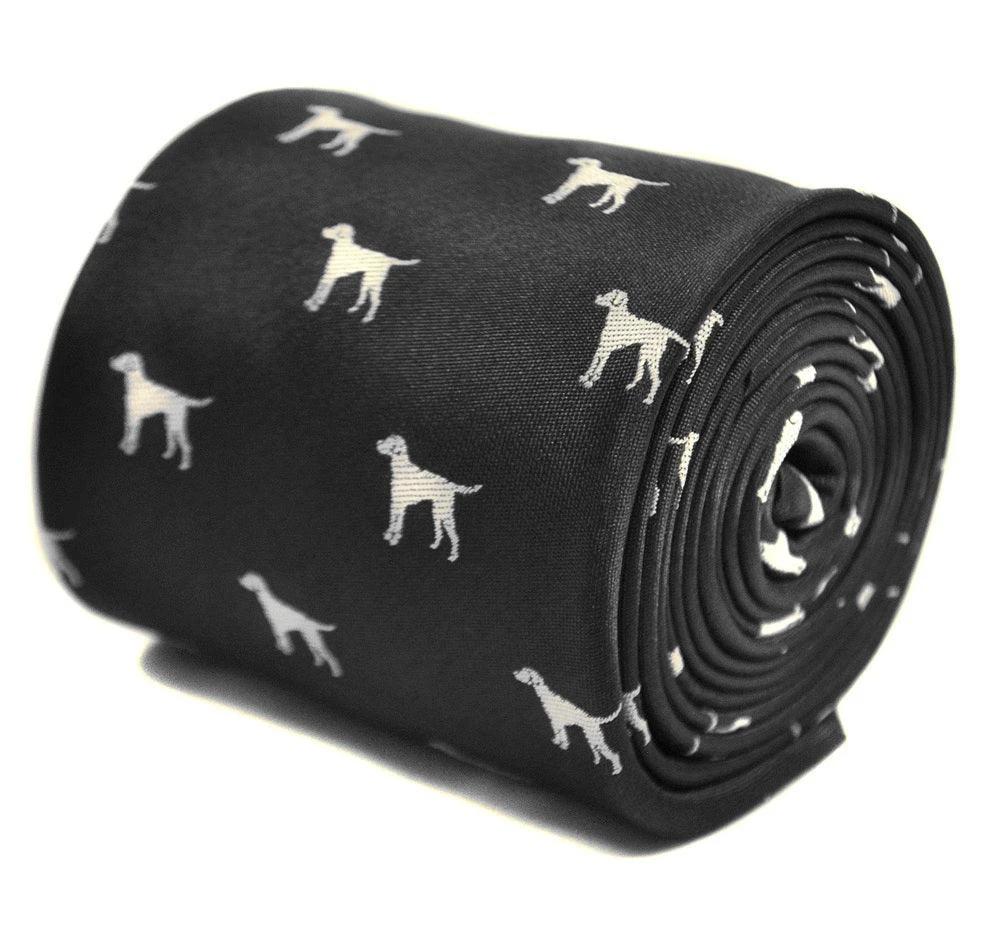 black tie with white dog silhouette design by Frederick Thomas Handmade Mens Ties