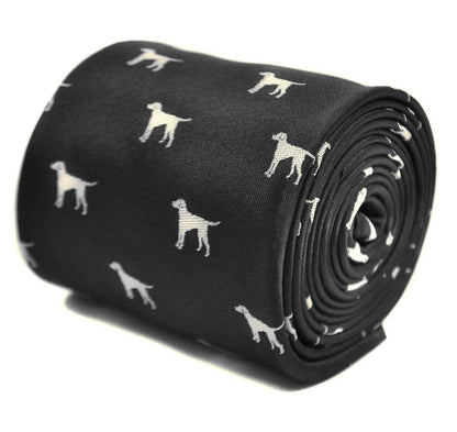 black tie with white dog silhouette design by Frederick Thomas Handmade Mens Ties