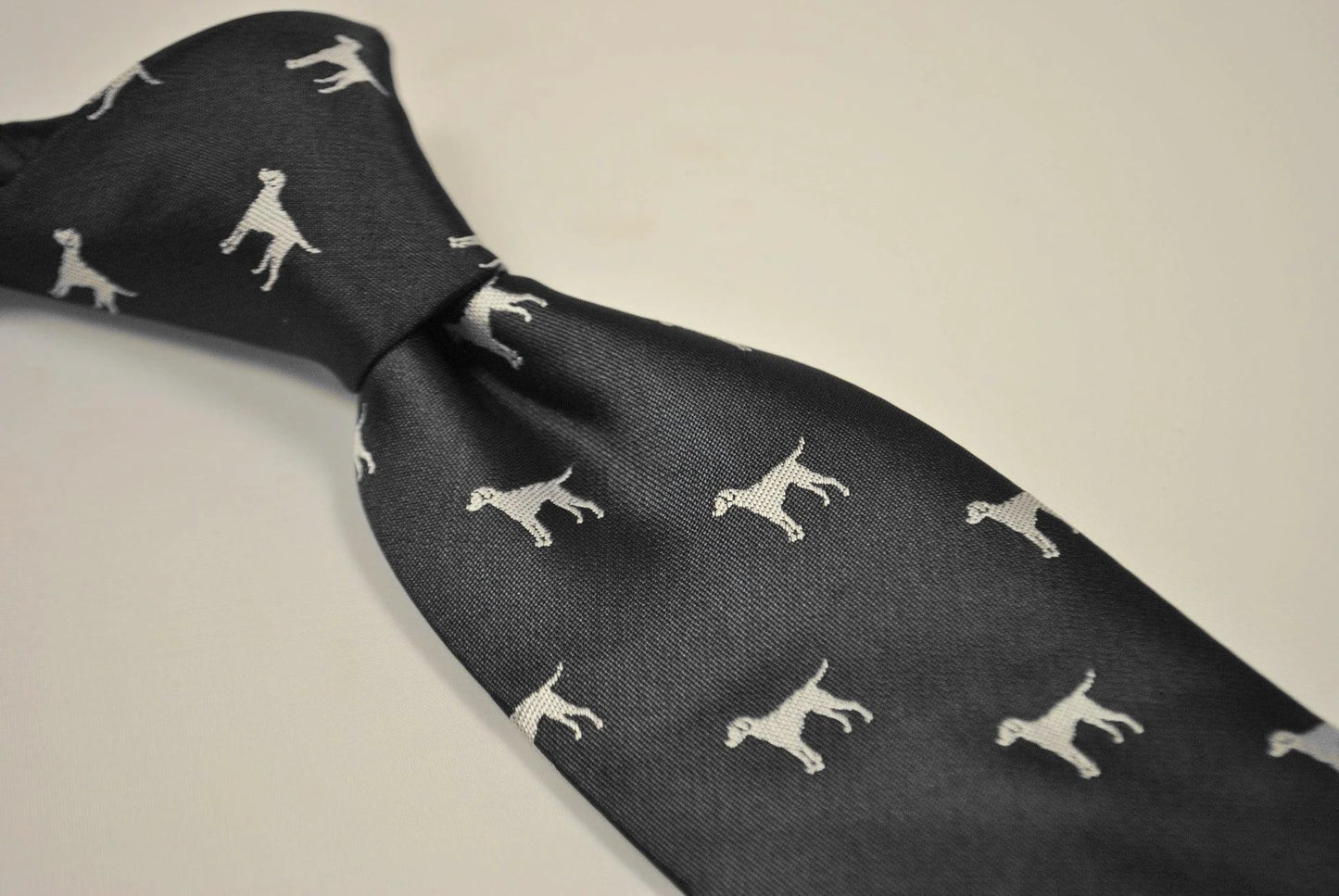 black tie with white dog silhouette design by Frederick Thomas Handmade Mens Ties