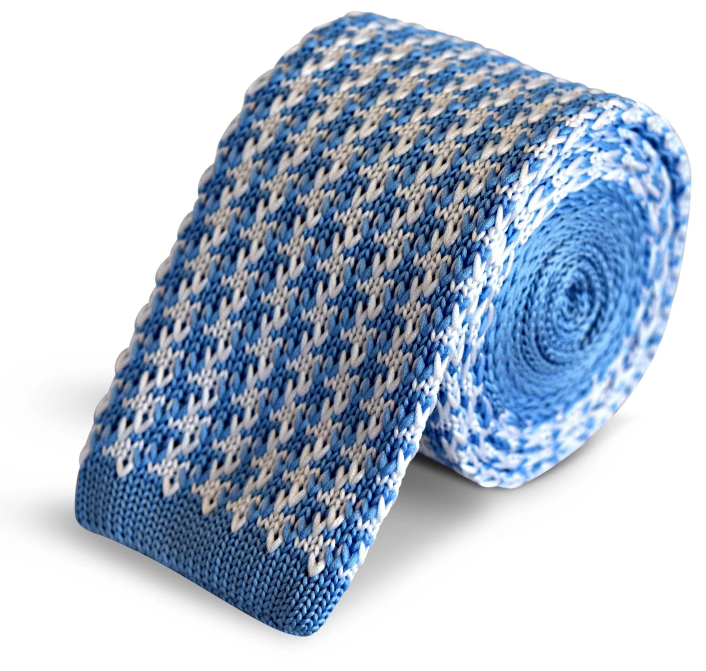 light blue and white dogstooth knitted tie by Frederick Thomas Handmade Mens Ties