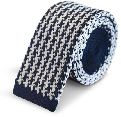 navy blue and white dogstooth knitted tie by Frederick Thomas Handmade Mens Ties