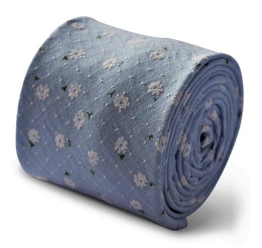Light Pale Blue Floral Design Cotton Tie - Handcrafted By Frederick Thomas With A Subtle Floral Pattern by Frederick Thomas Handmade Mens Ties