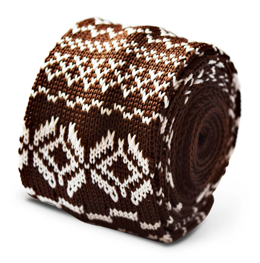 Frederick Thomas Handmade Tie - Brown And White Christmas Jumper Knit Design For Festive Tailoring And Subtle Texture by Frederick Thomas Handmade Mens Ties