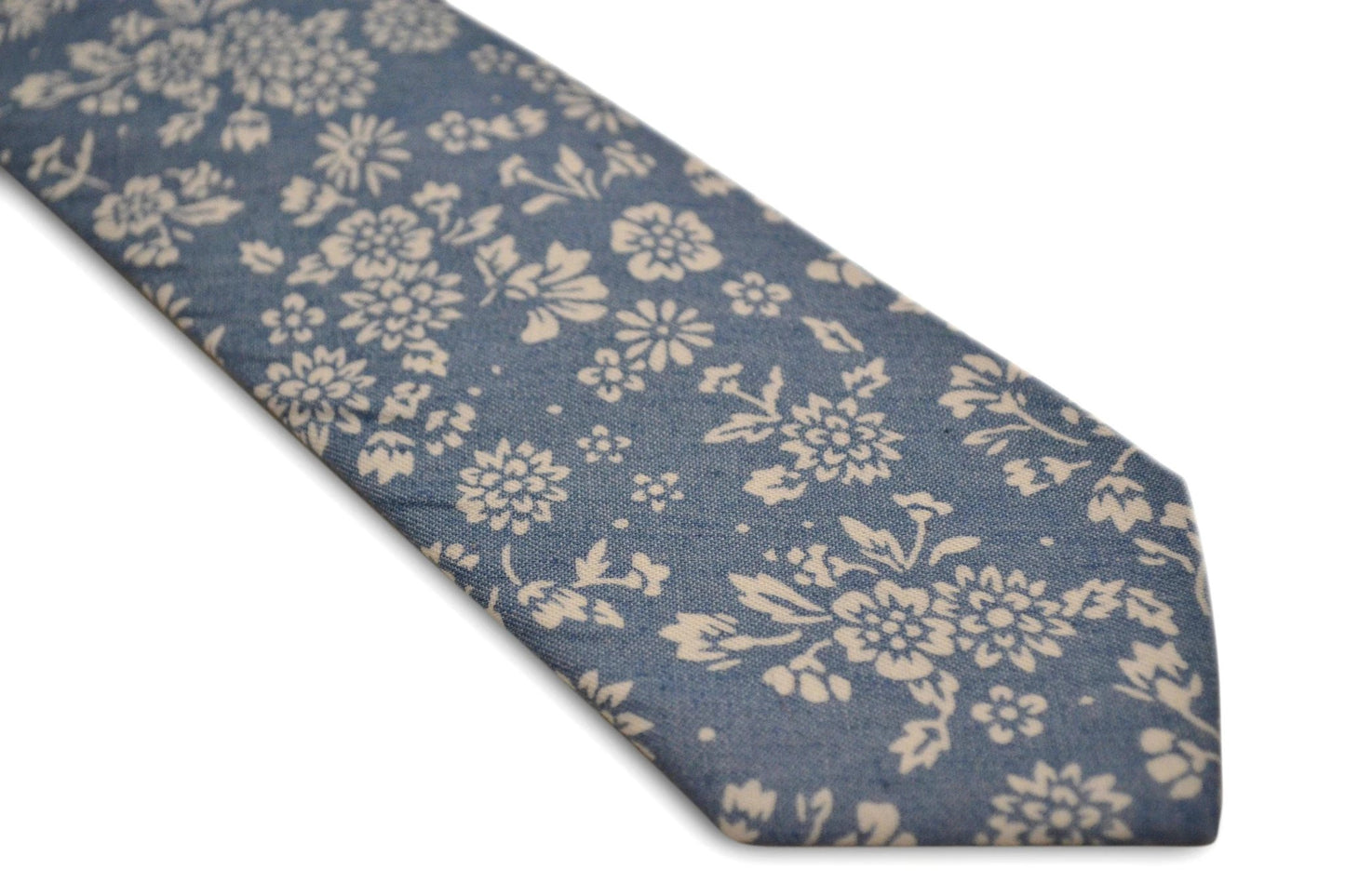 Frederick Thomas Medium Blue And White Flower 100 Percent Cotton Tie - Handmade Luxury For Subtle Professional Style by Frederick Thomas Handmade Mens Ties