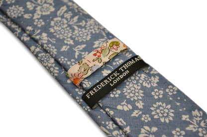 Frederick Thomas Medium Blue And White Flower 100 Percent Cotton Tie - Handmade Luxury For Subtle Professional Style by Frederick Thomas Handmade Mens Ties