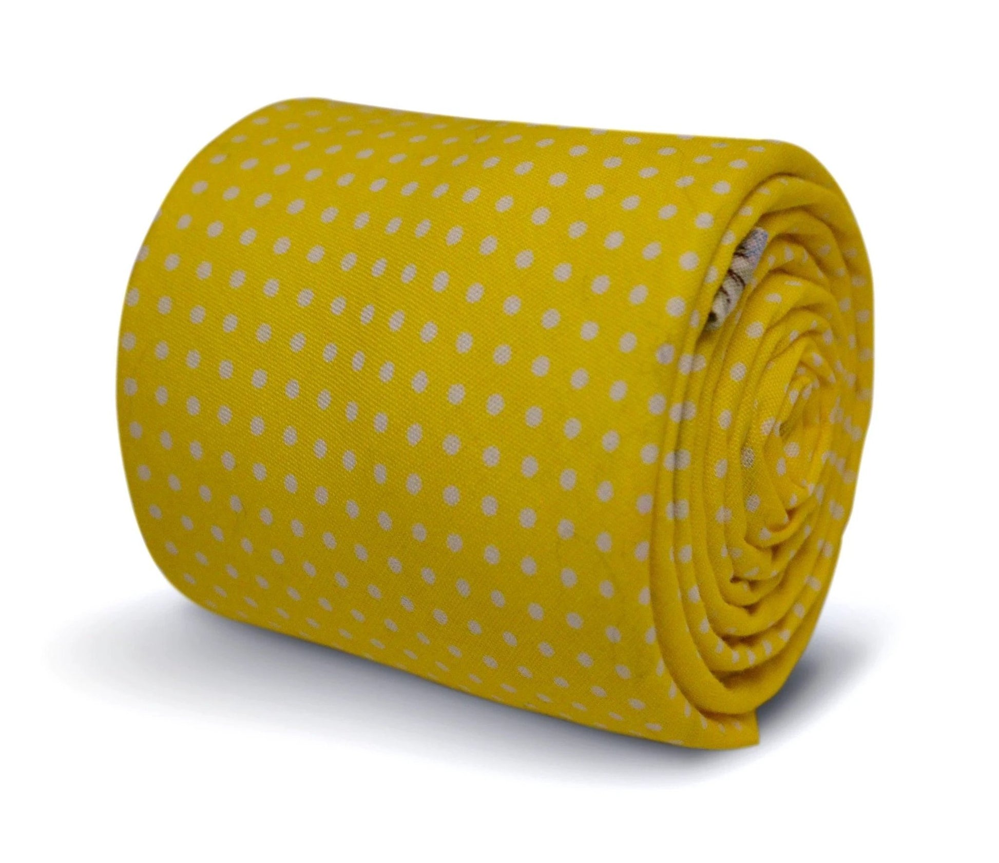 bright lemon yellow and white pin spot design cotton tie by Frederick Thomas Handmade Mens Ties