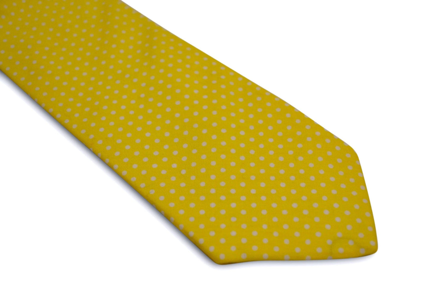 bright lemon yellow and white pin spot design cotton tie by Frederick Thomas Handmade Mens Ties