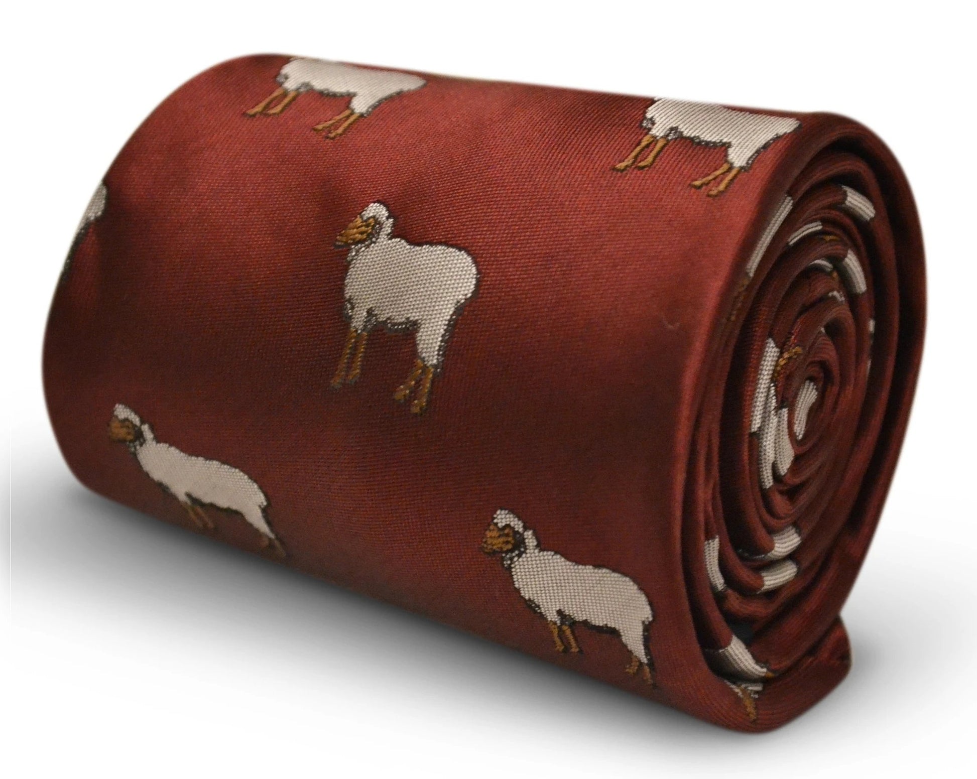 maroon tie with sheep embroidered design by Frederick Thomas Handmade Mens Ties