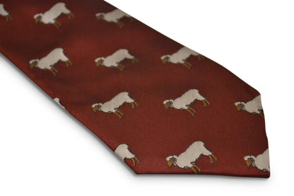 maroon tie with sheep embroidered design by Frederick Thomas Handmade Mens Ties