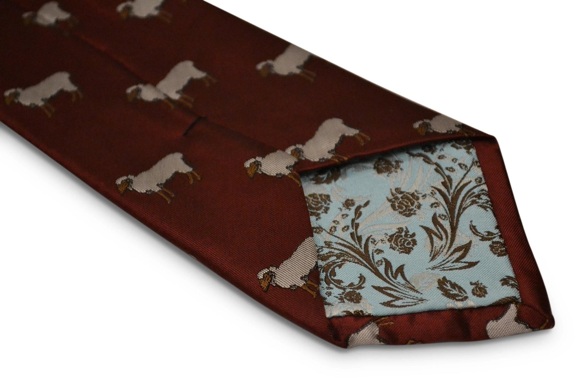maroon tie with sheep embroidered design by Frederick Thomas Handmade Mens Ties