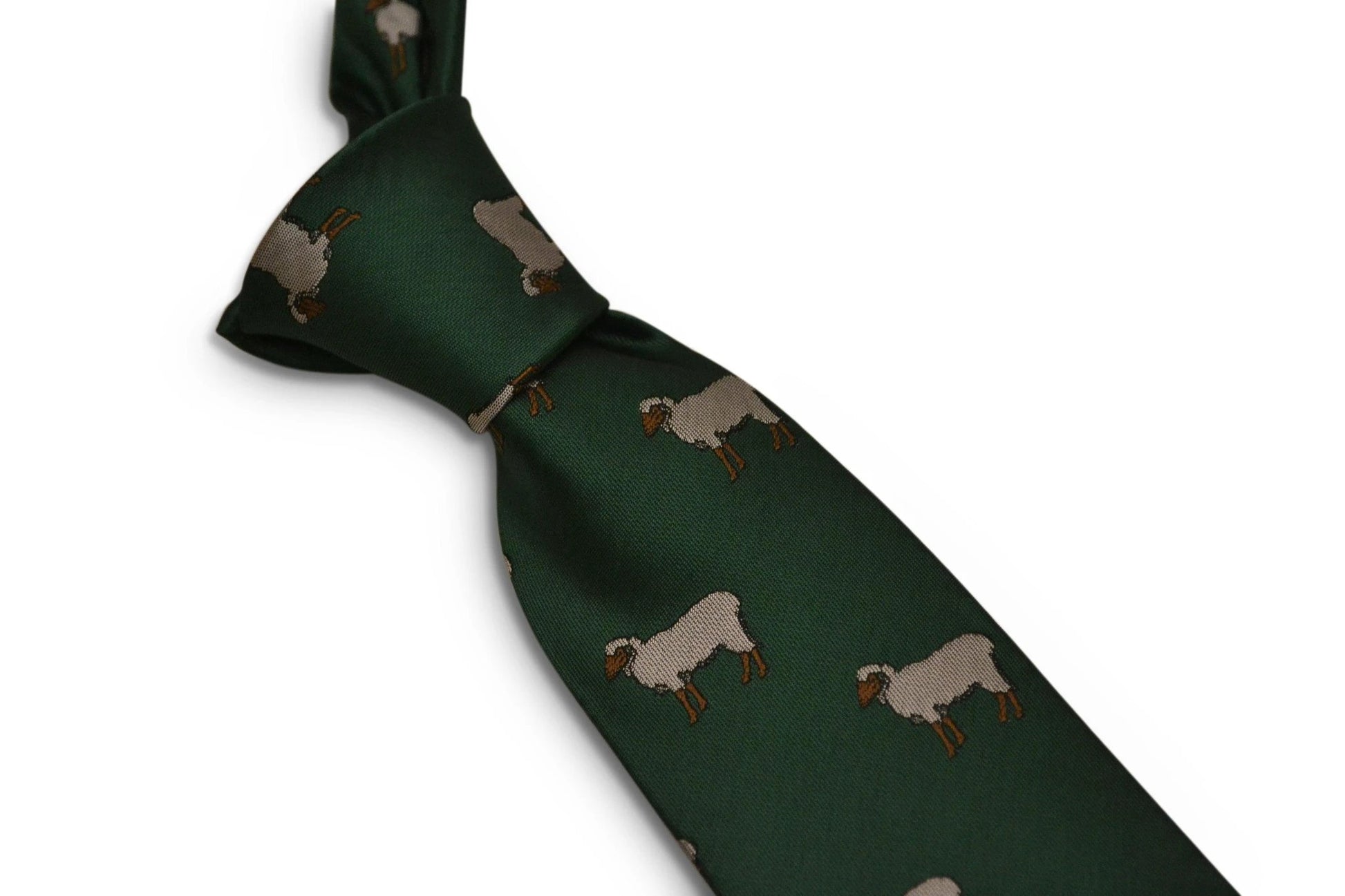 green tie with sheep embroidered design by Frederick Thomas Handmade Mens Ties