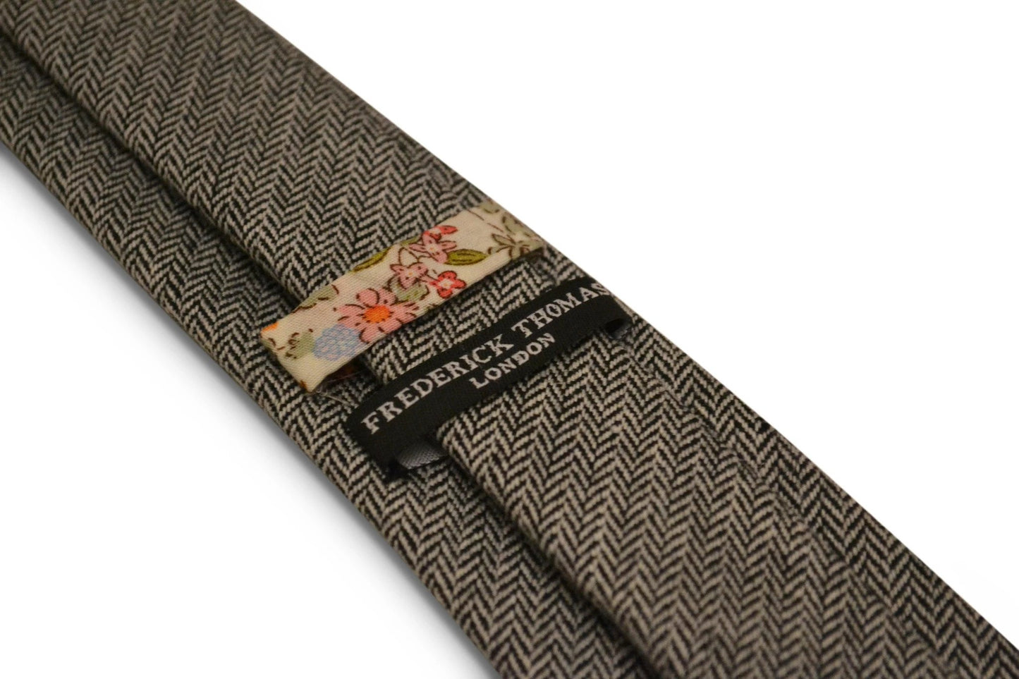 black and white herringbone slim wool tie by Frederick Thomas Handmade Mens Ties