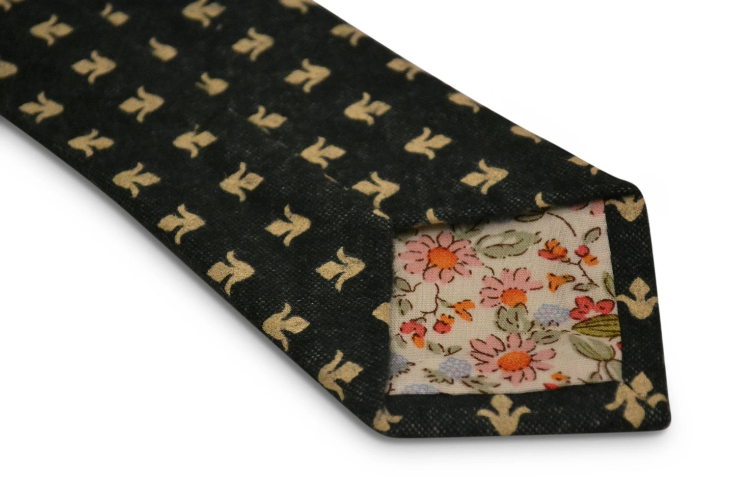 dark grey blue with gold fleur de lis design slim wool tie by Frederick Thomas Handmade Mens Ties