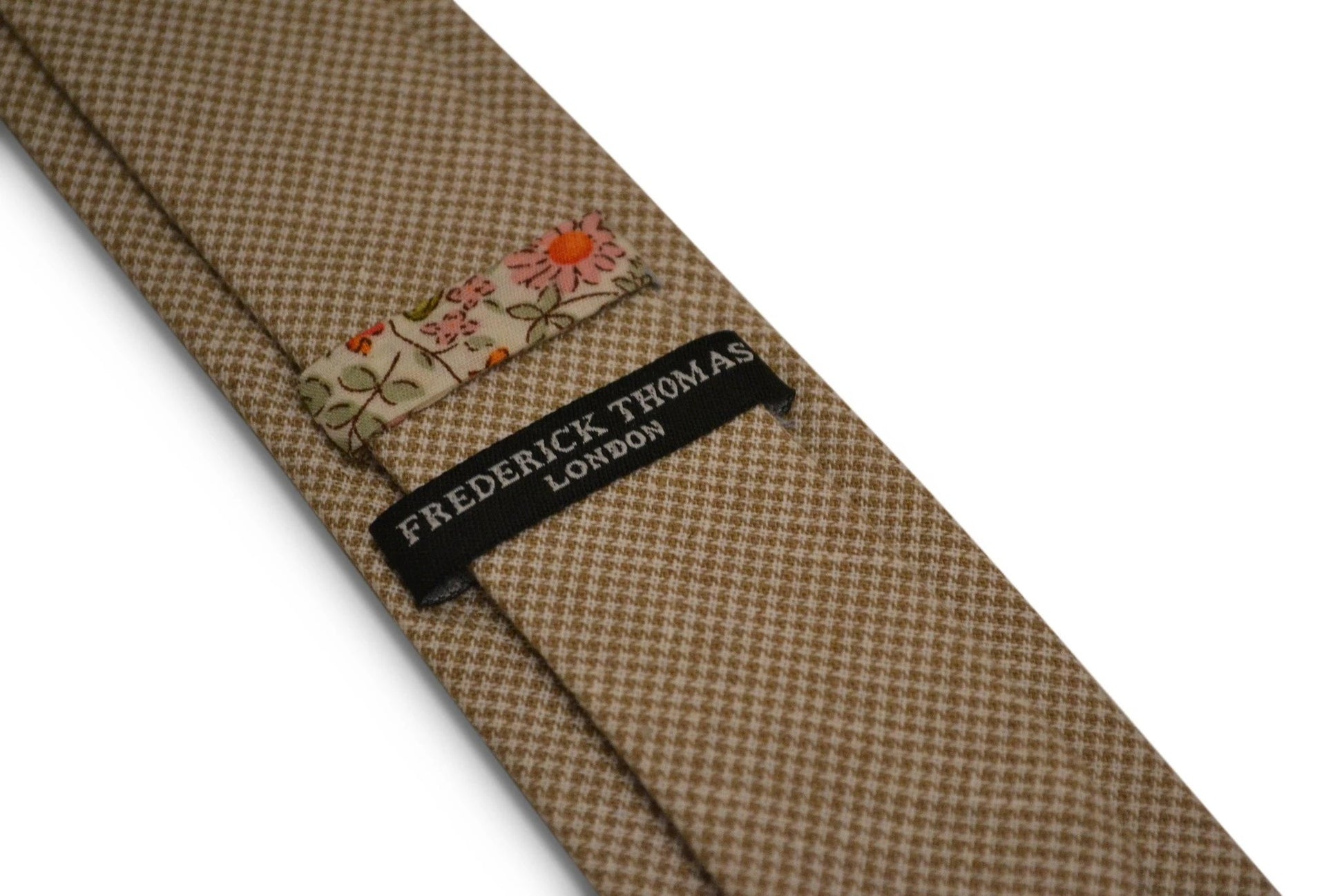 cream and light brown dogtooth design cotton tie by Frederick Thomas Handmade Mens Ties