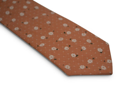 Dark Blush Coral Pink Cotton Tie With White Floral Design - Handmade Luxury For The Modern Professional by Frederick Thomas Handmade Mens Ties