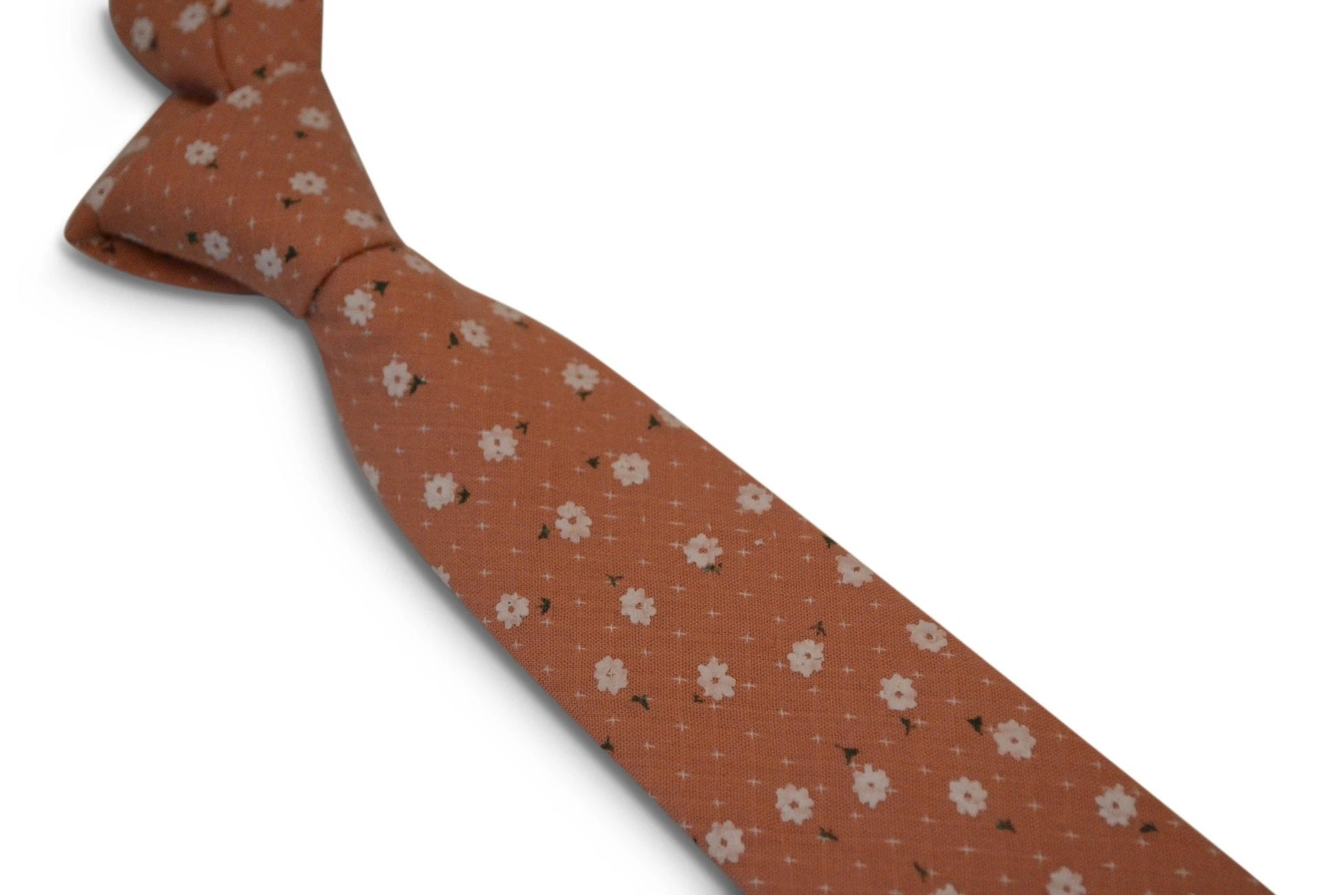 Dark Blush Coral Pink Cotton Tie With White Floral Design - Handmade Luxury For The Modern Professional by Frederick Thomas Handmade Mens Ties