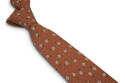 Dark Blush Coral Pink Cotton Tie With White Floral Design - Handmade Luxury For The Modern Professional by Frederick Thomas Handmade Mens Ties