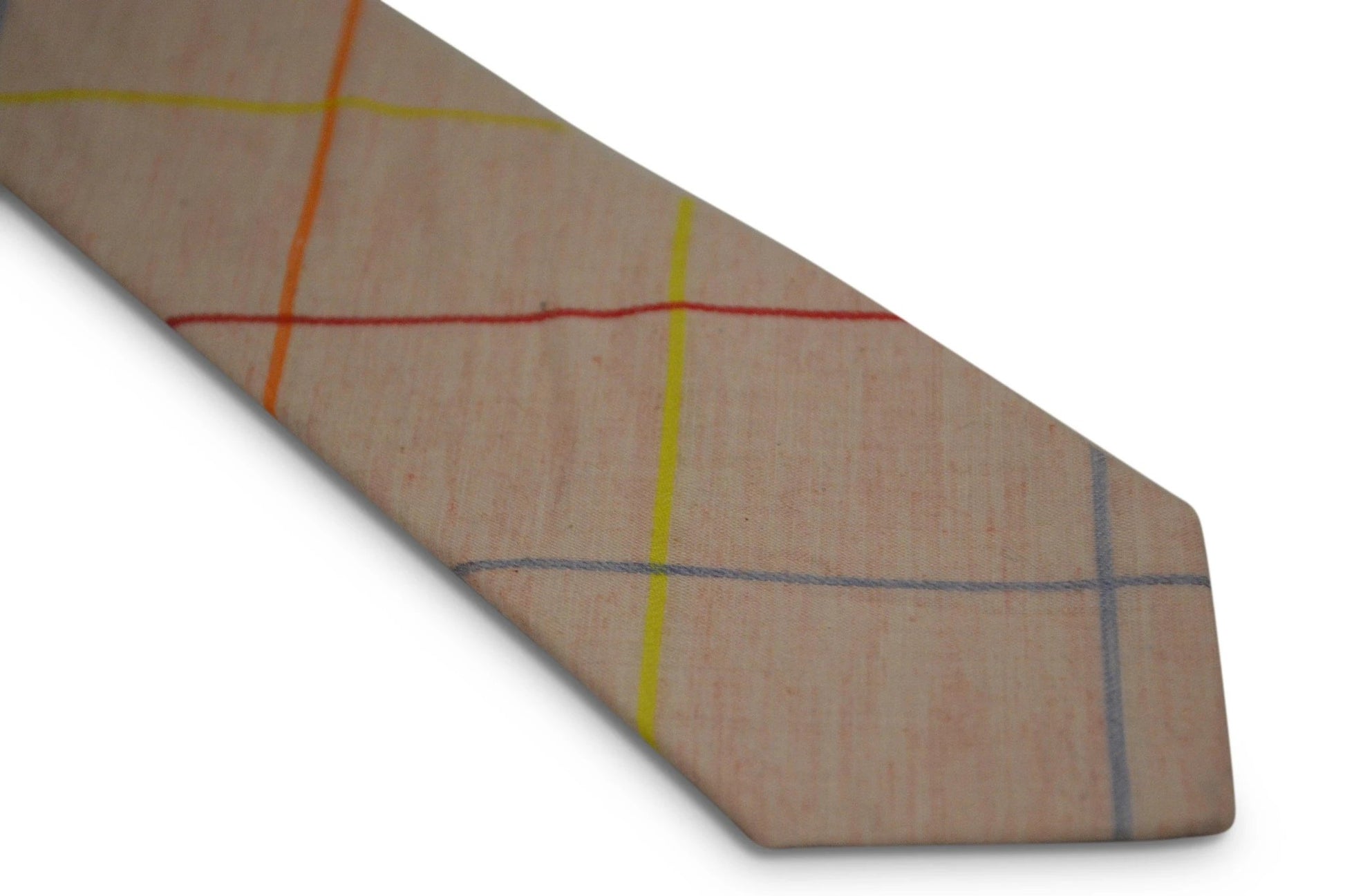 light pink with multicoloured check design cotton tie by Frederick Thomas Handmade Mens Ties