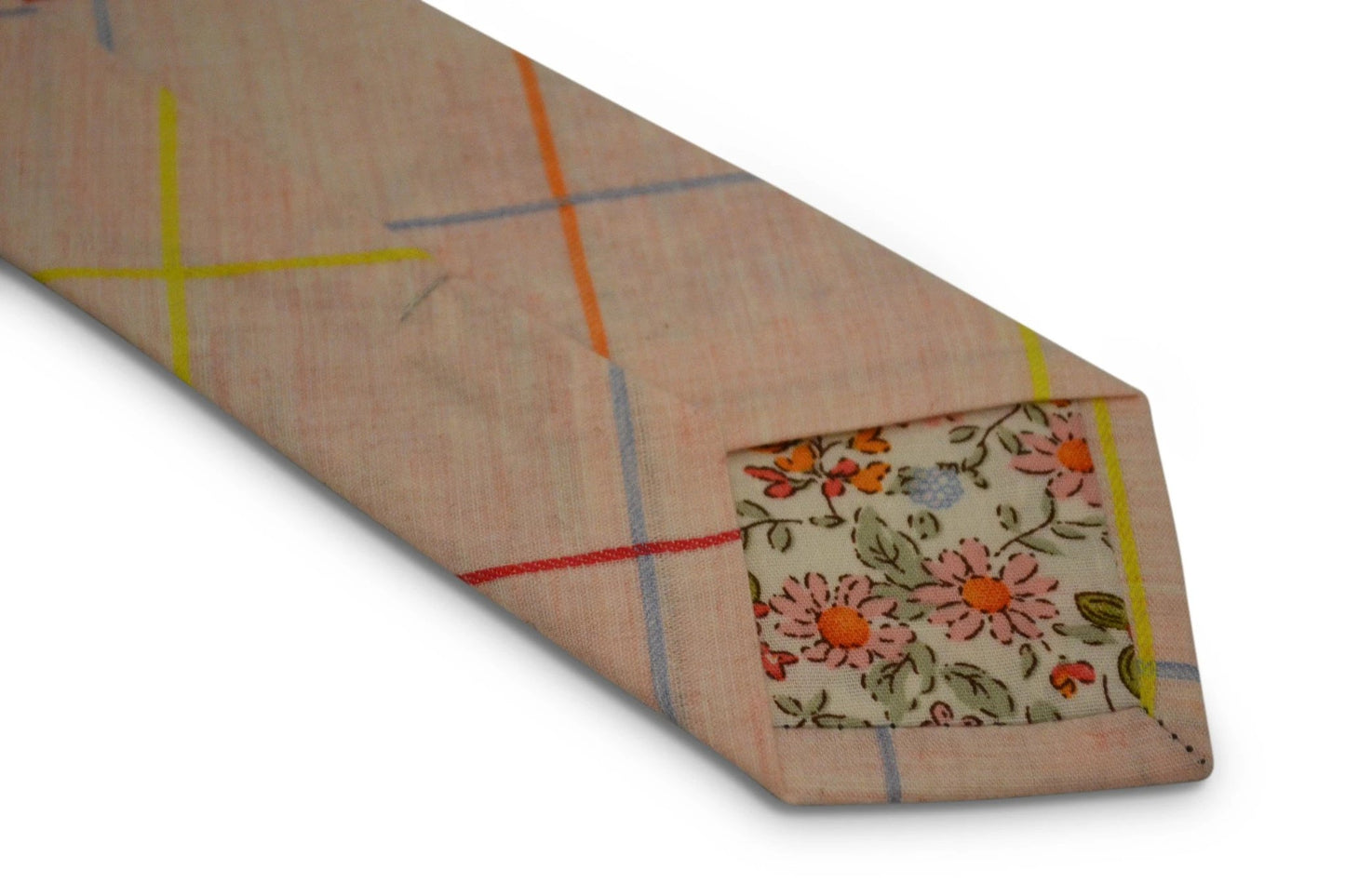 light pink with multicoloured check design cotton tie by Frederick Thomas Handmade Mens Ties