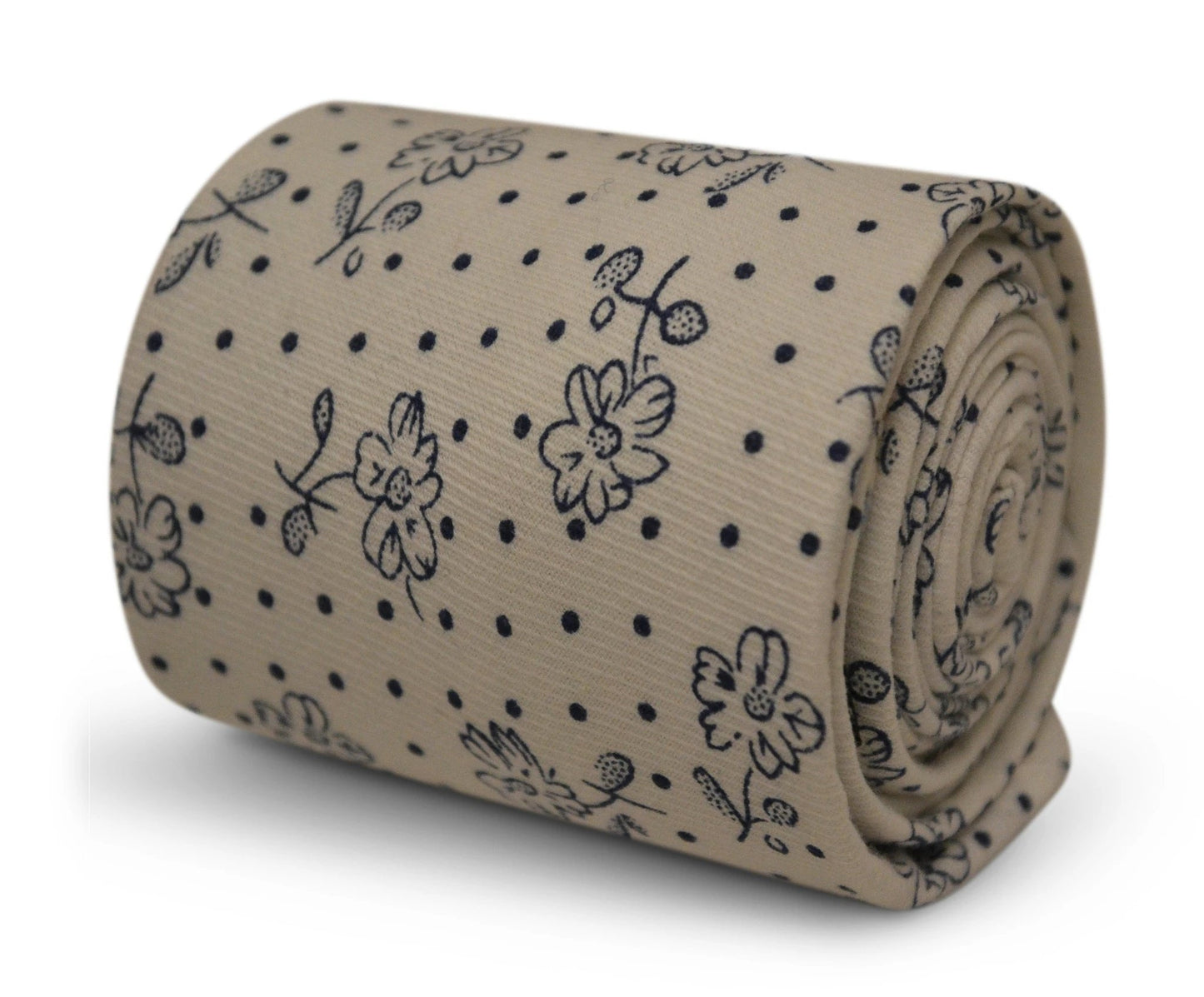 ivory white with navy blue floral design cotton tie by Frederick Thomas Handmade Mens Ties