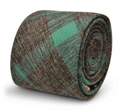 grey with mint green check design cotton tie by Frederick Thomas Handmade Mens Ties