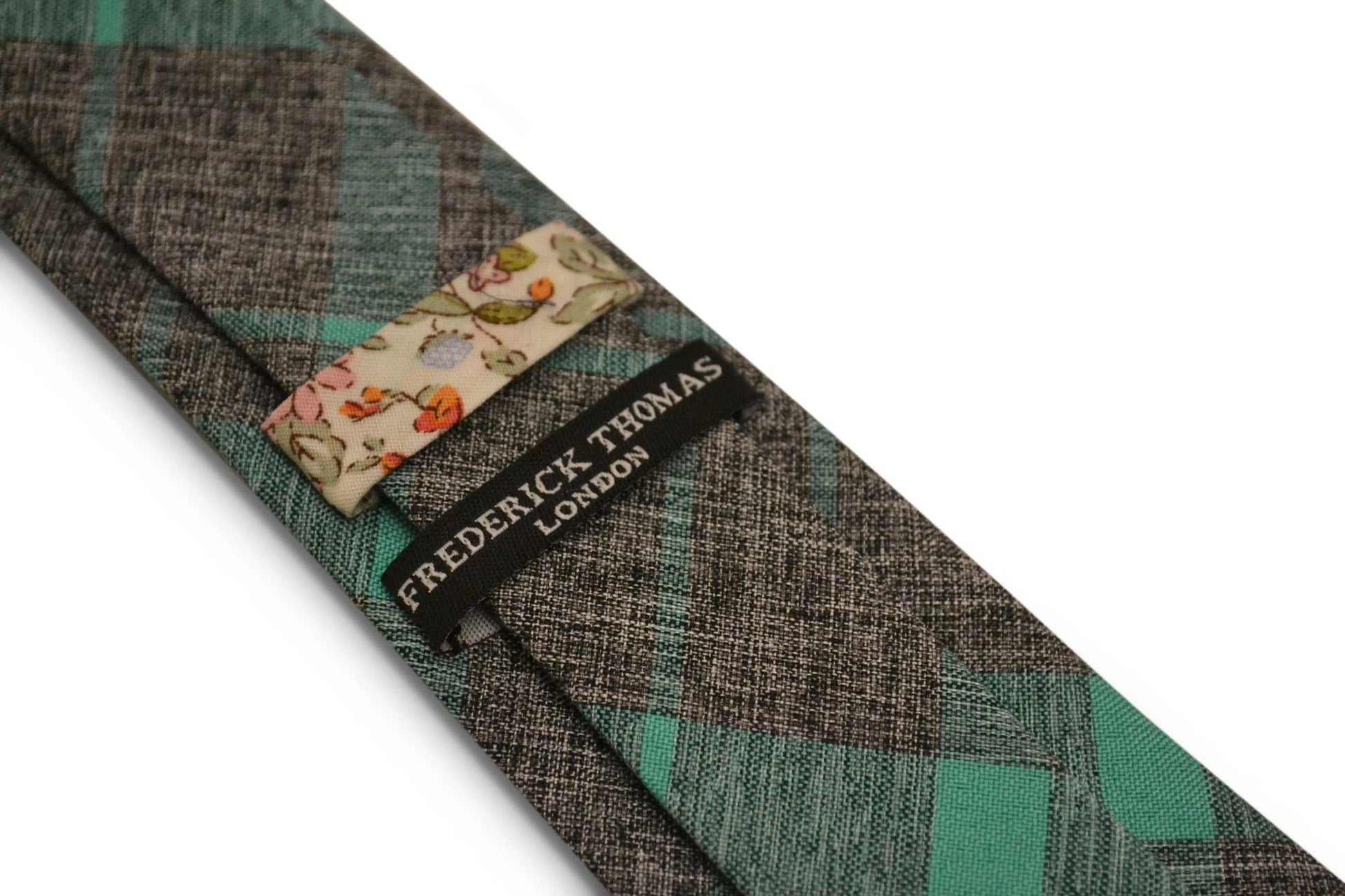 grey with mint green check design cotton tie by Frederick Thomas Handmade Mens Ties