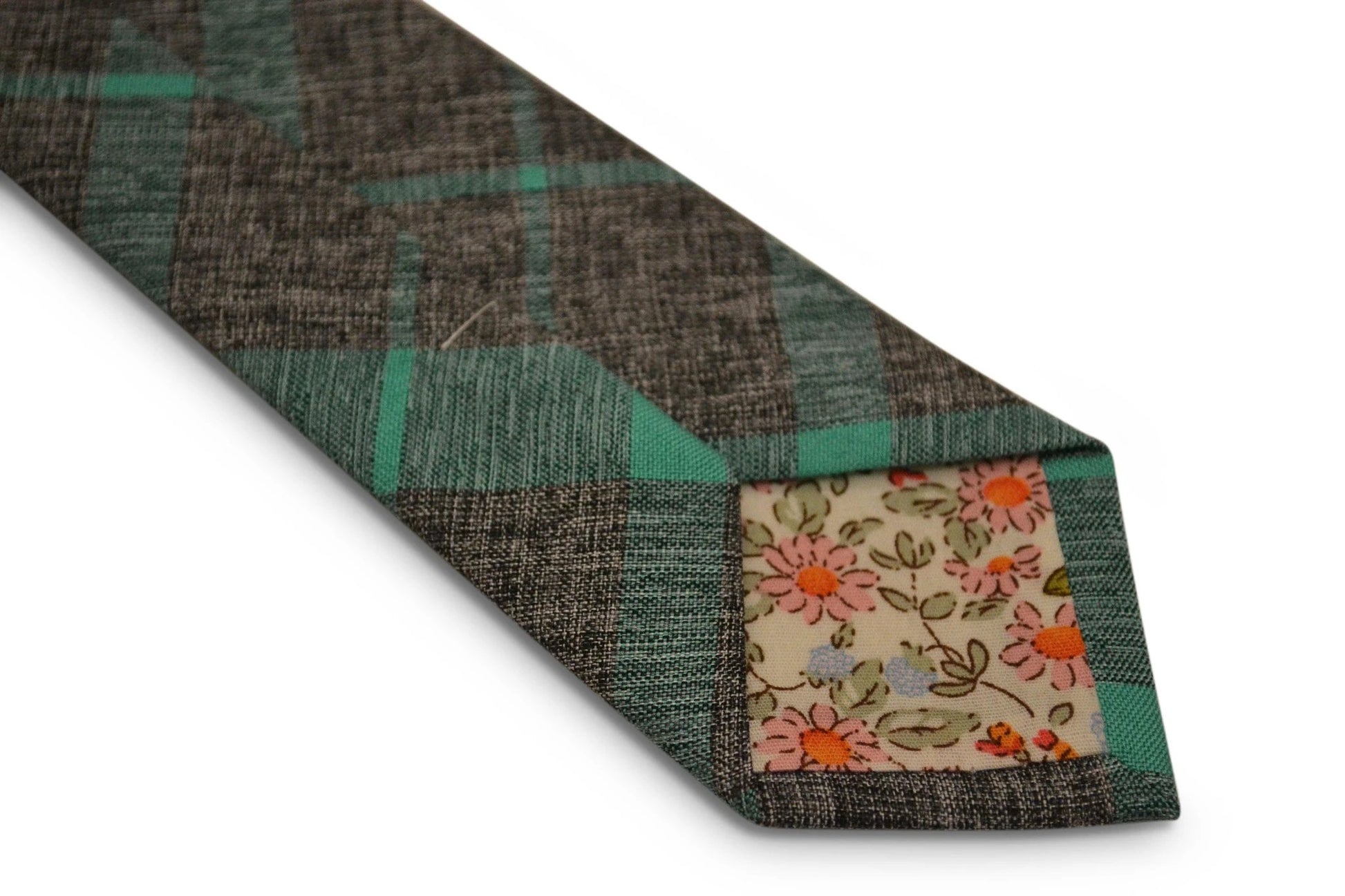 grey with mint green check design cotton tie by Frederick Thomas Handmade Mens Ties