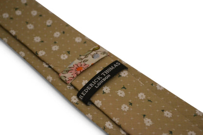 light coffee brown with white floral design cotton tie by Frederick Thomas Handmade Mens Ties