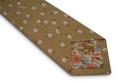 light coffee brown with white floral design cotton tie by Frederick Thomas Handmade Mens Ties