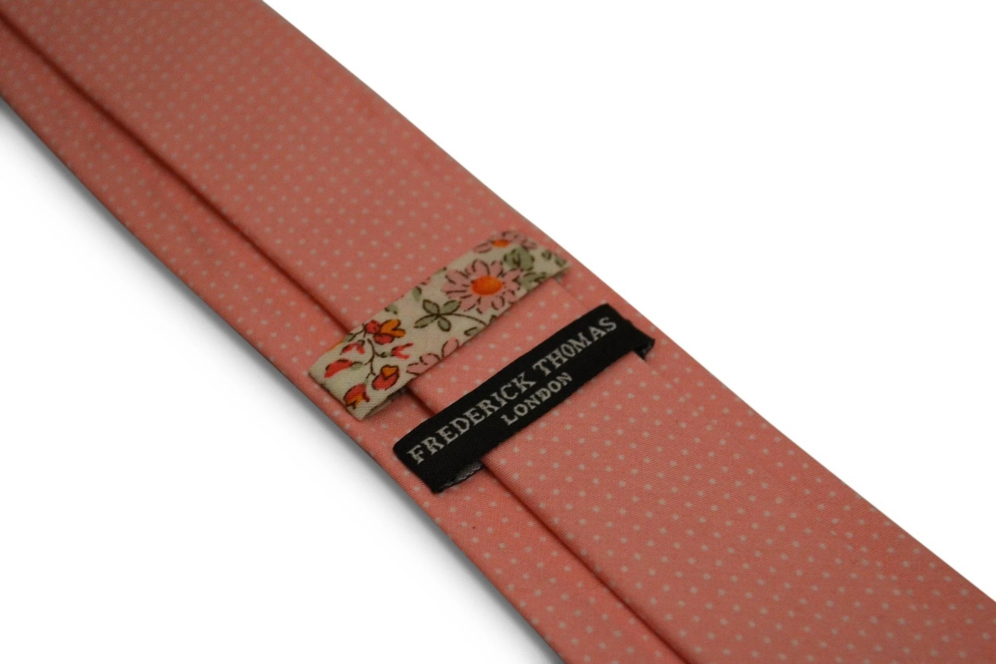 baby pink with small white pin polka spot design cotton tie by Frederick Thomas Handmade Mens Ties