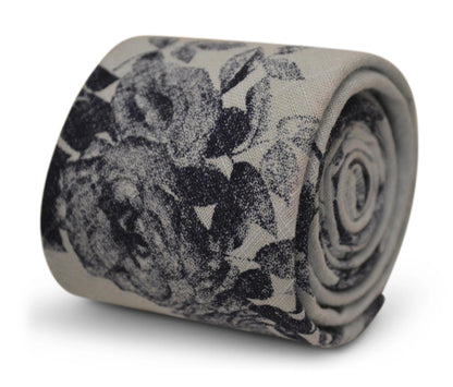 light baby blue with navy blue floral stencil design cotton tie by Frederick Thomas Handmade Mens Ties