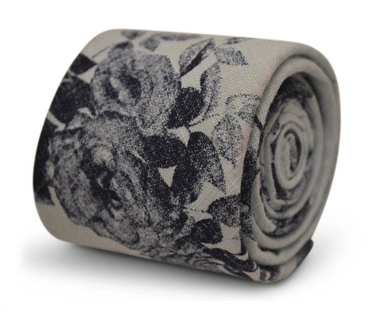 light baby blue with navy blue floral stencil design cotton tie by Frederick Thomas Handmade Mens Ties