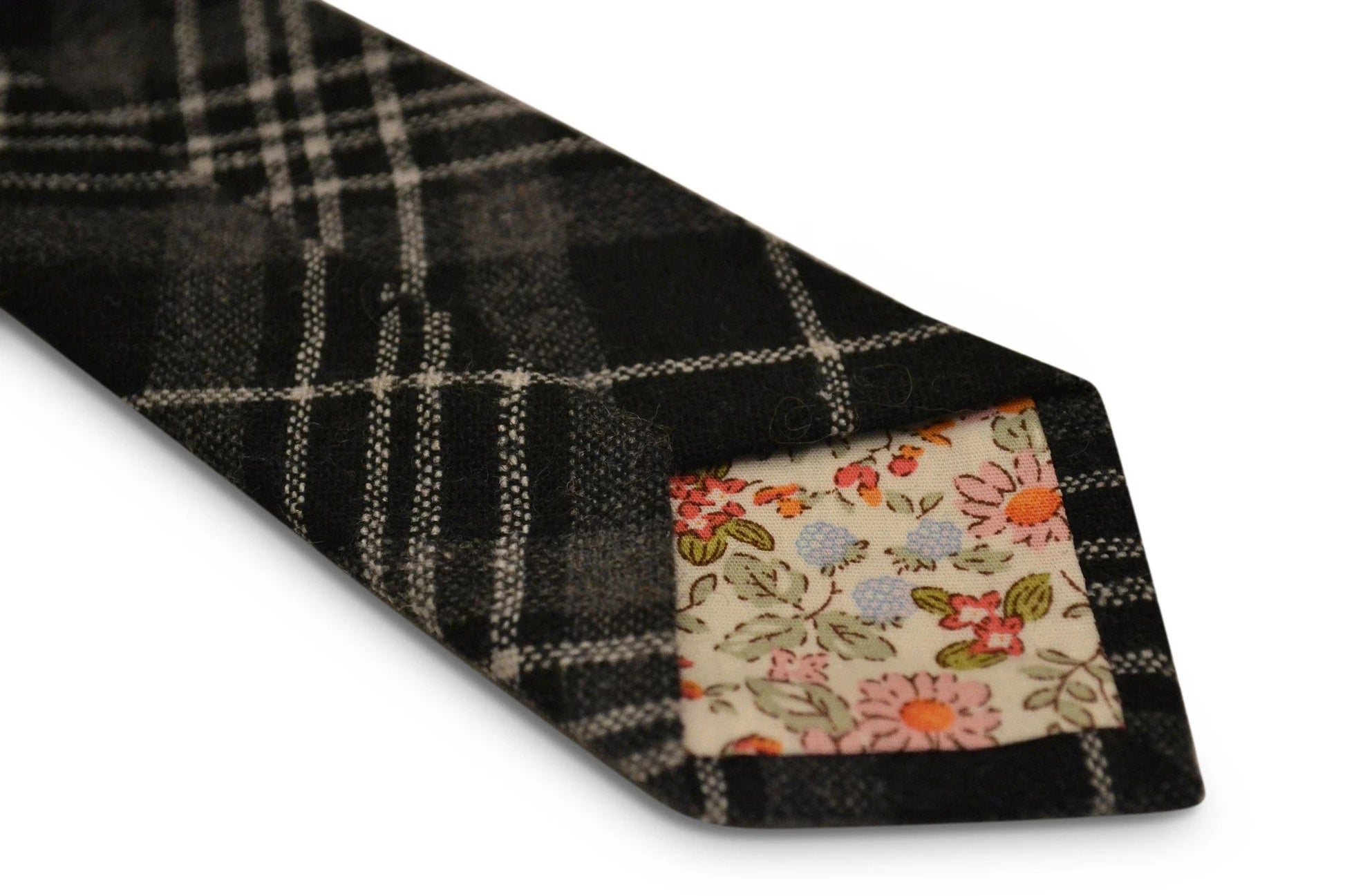 black and white check slim wool tie by Frederick Thomas Handmade Mens Ties