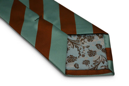 brown and mint green barber striped tie by Frederick Thomas Handmade Mens Ties