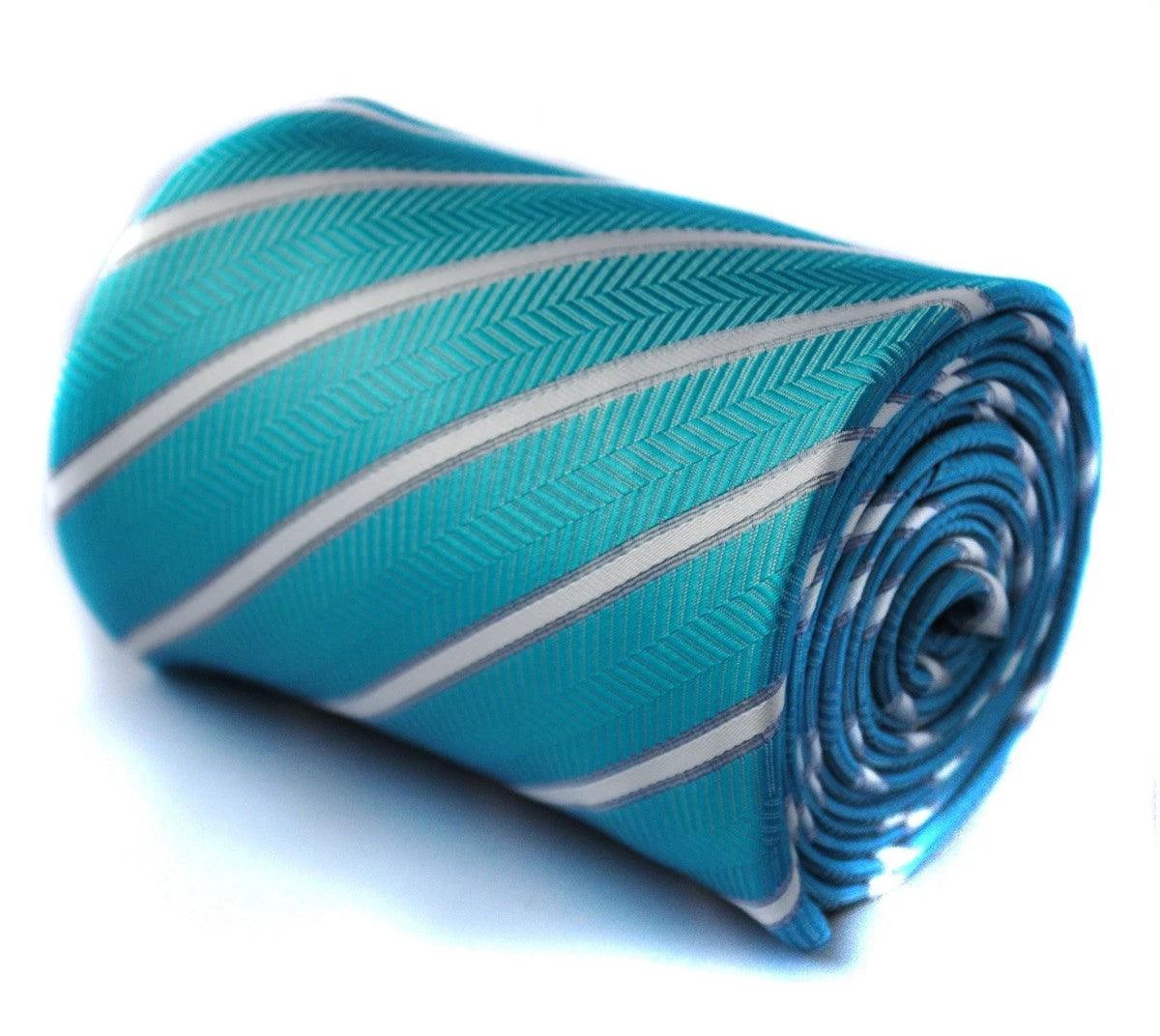 aqua turquoise and white striped tie by Frederick Thomas Handmade Mens Ties