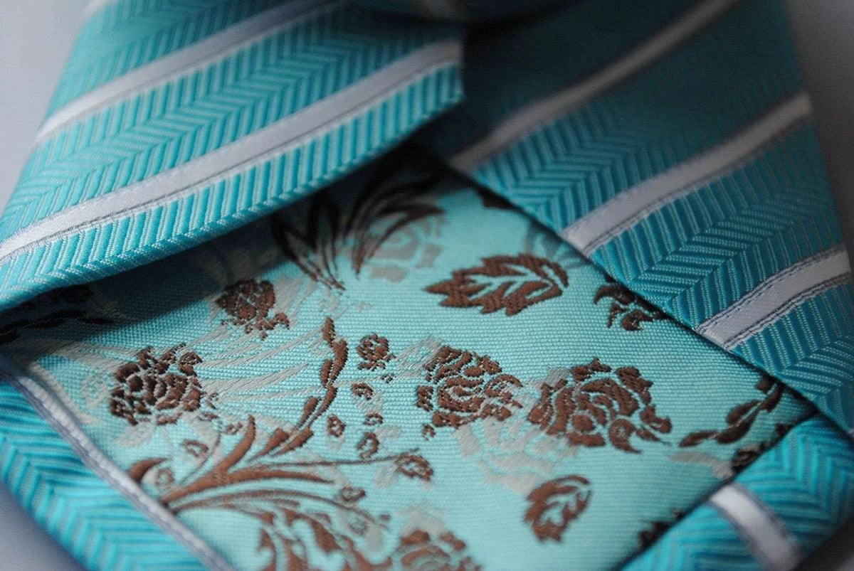 aqua turquoise and white striped tie by Frederick Thomas Handmade Mens Ties
