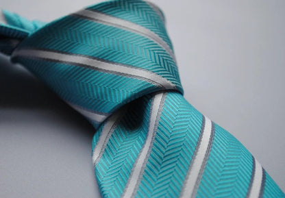 aqua turquoise and white striped tie by Frederick Thomas Handmade Mens Ties
