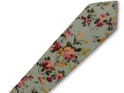 light baby blue floral chintz rose design cotton tie by Frederick Thomas Handmade Mens Ties