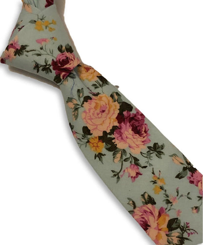 light baby blue floral chintz rose design cotton tie by Frederick Thomas Handmade Mens Ties