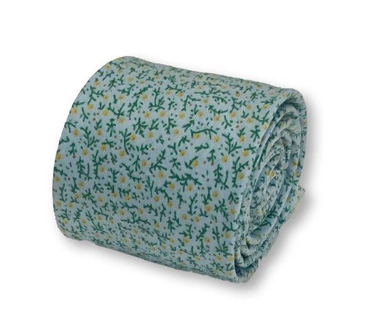 light pastel baby blue with yellow ditsy flower print design cotton tie by Frederick Thomas Handmade Mens Ties