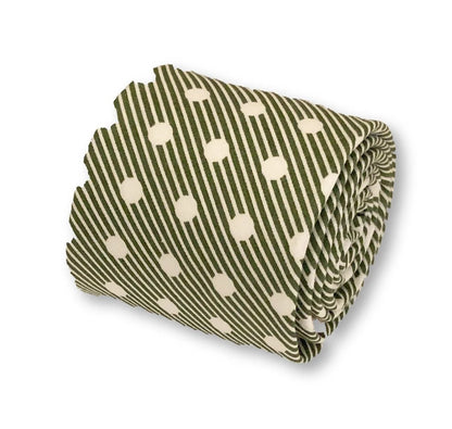dark forest green and white striped with polka spot design cotton tie by Frederick Thomas Handmade Mens Ties