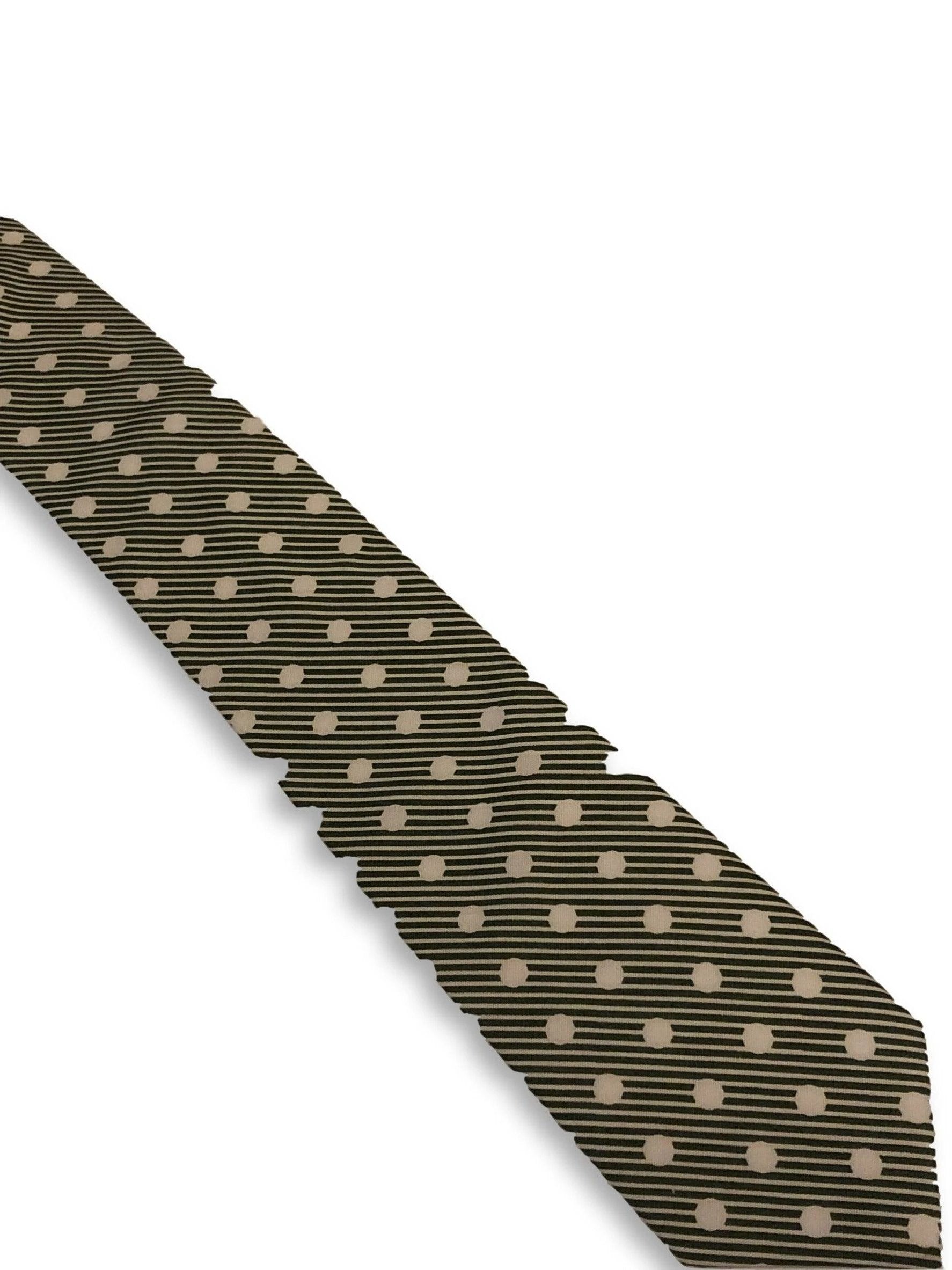 dark forest green and white striped with polka spot design cotton tie by Frederick Thomas Handmade Mens Ties